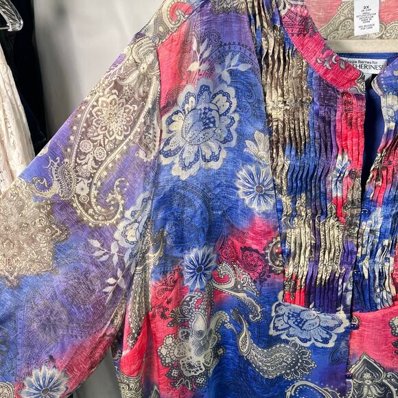 Maggie Barnes Catherines 3X Sheer Blouse Tank Set Paisley Floral Button Front - Picture 6 of 15